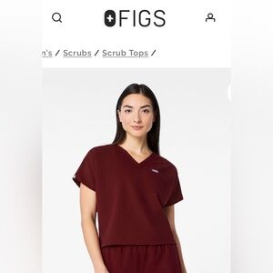 Figs Maroon V-Neck Scrub Top